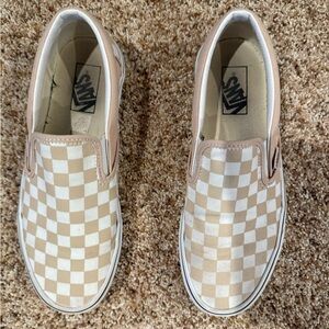 Vans Beige and White Checkerboard Slip-Ons. Excellent used condition